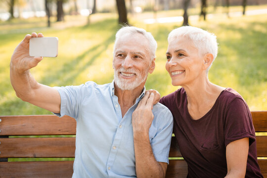 Smile, senior couple and selfie at park, nature or countryside outdoor, bonding together and love. Happy, profile picture and elderly man and woman taking photo for memory, social media or retirement