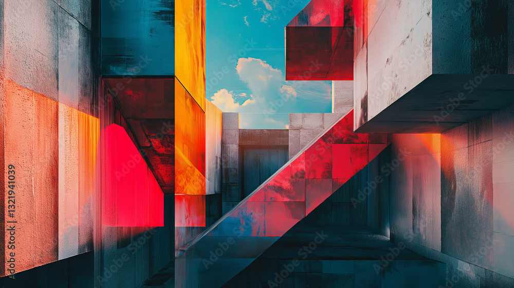 Poster a surreal dreamscape with distorted perspectives