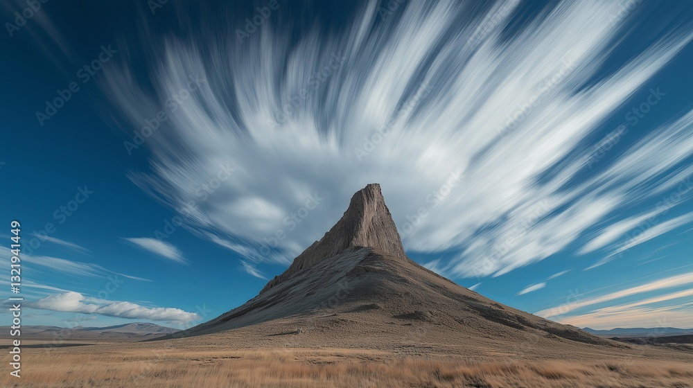 Poster a time-lapse image of clouds swirling above a majestic mountain peak