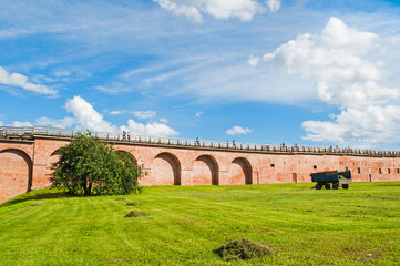 Fototapeta premium Veliky Novgorod Kremlin wall in sunny summer day in Russia