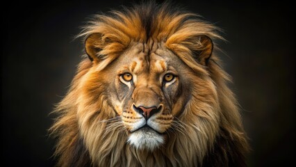 Majestic lion with fierce expression, showcasing sharp canines and intense gaze