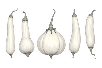 Hand Drawn Illustration of White Vegetables - Decorative Gourds and Squash