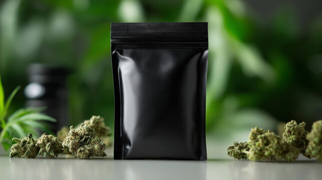 A blank packet next to Marijuana plants 