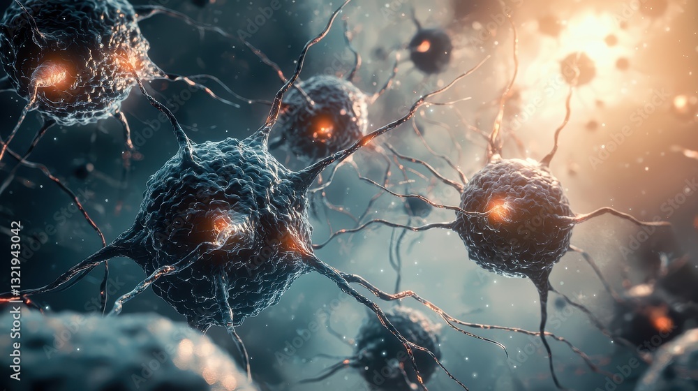 Poster detailed image of neurons and synapses in biological environment
