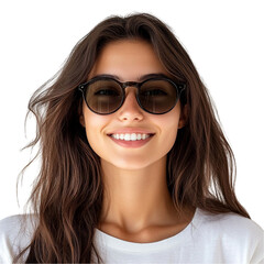 Obraz premium Happy woman smiling brightly wearing sunglasses