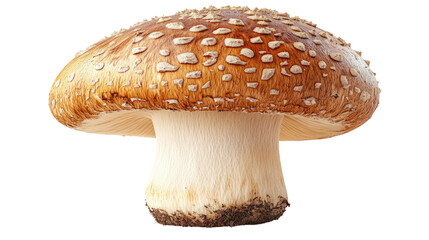 Obraz premium Earthy Elegance: A single, perfectly formed mushroom stands in isolation, its cap a rich brown adorned with delicate white spots, promising both visual intrigue and a sense of the wild