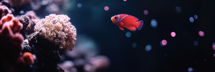 An enchanting scene of a bright orange fish swimming gracefully among soft coral formations, encapsulating the beauty and diversity of marine life in its natural habitat.