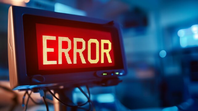 Screen displays a bright error message.