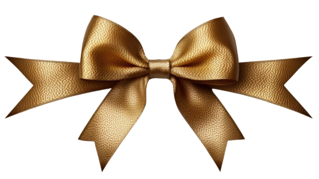 Golden Gift Bow: a luxurious gold satin bow, beautifully tied, poised to add a touch of elegance and festivity, perfect for adorning presents and celebrations.