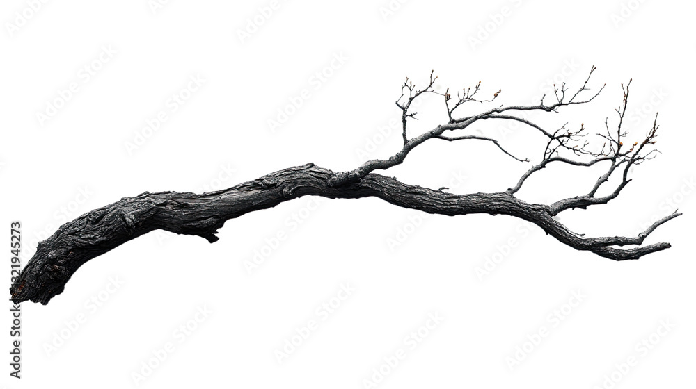 Aufkleber the tree's embrace: a monochrome representation of a weathered tree branch, its skeletal structure r