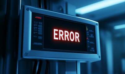 Monitor displaying bold red error message screen.