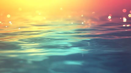 Calm Water Surface Reflecting Golden and Pink Sunset Light