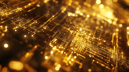 Stunning Golden Futuristic Cityscape with Digital Technology Network