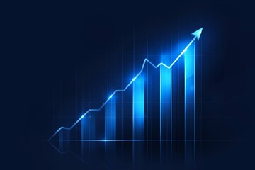 Blue growth graph business chart data diagram on success financial presentation background with abstract up arrow bar symbol