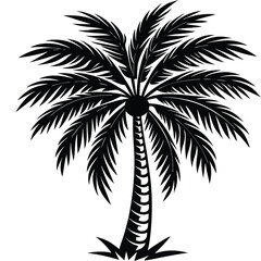 Tropical palm tree silhouettes depict summer beach vacations with exotic black vector illustrations