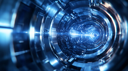 Obraz premium Realistic close-up animation of muons created in the upper atmosphere, traveling longer distances due to relativistic time dilation, as seen in a scientific experiment setup 