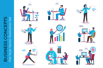 Business Concepts. Flat Style Vector Illustration Set
