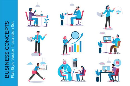 Business Concepts. Flat Style Vector Illustration Set