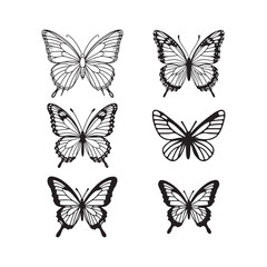 Butterfly outlines, simple sketch, minimalist drawing, black and white illustration