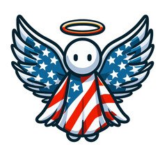 American flag pattern angel with wings and halo vector illustration. Ideal for patriotic memorial services, veterans remembrance events, and spiritual national observances.