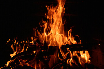 a fire burning in the dark at fireplace
