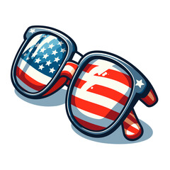 Stylish sunglasses with American flag reflection vector illustration. Perfect for summer holiday promotions, Fourth of July celebrations, and patriotic fashion accessories marketing.