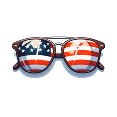 Stylish sunglasses reflecting American flag vector illustration. Ideal for summer holiday promotions, Independence Day celebrations, and patriotic fashion accessories marketing.
