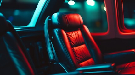 Leather Car Interior with Ambient Lighting in Nighttime Setting