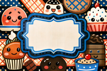 Charming dessert illustration featuring happy treats and copy space for customization.