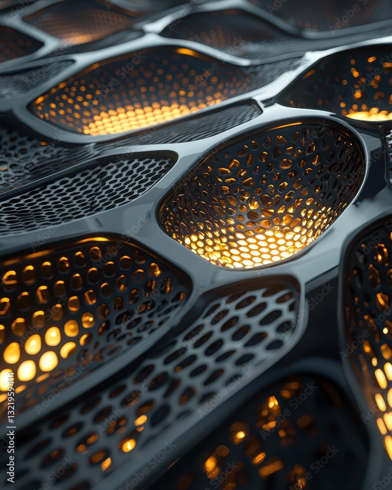 Poster abstract structure with glowing elements and intricate patterns