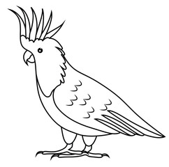 Cute cartoon hand drawn vector cockatoo coloring page.