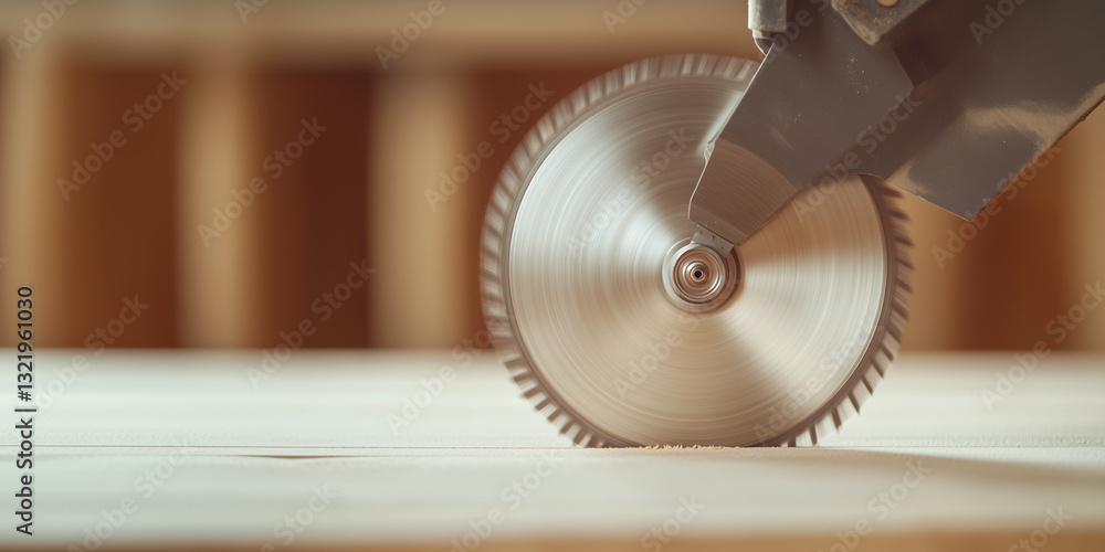 Poster precision cutting: an up-close view captures a circular saw in action, its sharp blade effortlessly 