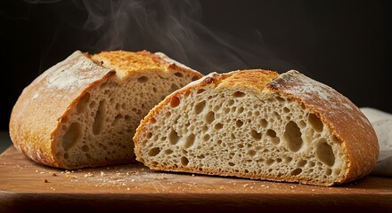 Freshly Baked Rustic Bread Loaf – Golden Crust, Steaming Soft Interior