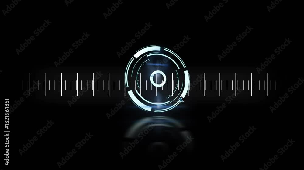 Poster Animation of futuristic digital interface with circular elements and linear scale