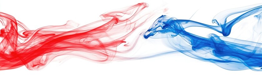 Red and blue smoke swirls, abstract art, white background, design element (2)
