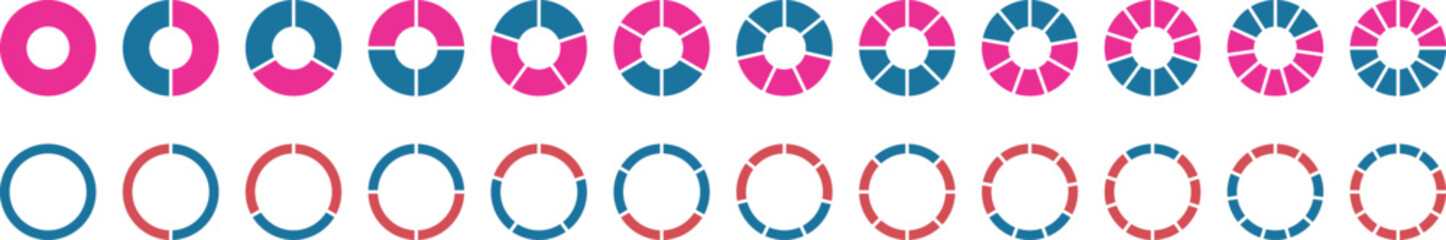 Fototapeta premium Circle pie chart diagram. Pie chart set. 1,2,3,4,5,6,7,8,9,10, sections or steps. Flat process cycle. Progress sectors. Vector 10 eps.