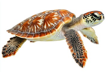 Colorful Sea Turtle Swimming in Clear Blue Water Landscape