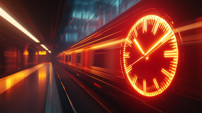 Realistic close-up animation of a light clock inside a moving train, illustrating time dilation by showing the light beam taking a longer diagonal path 