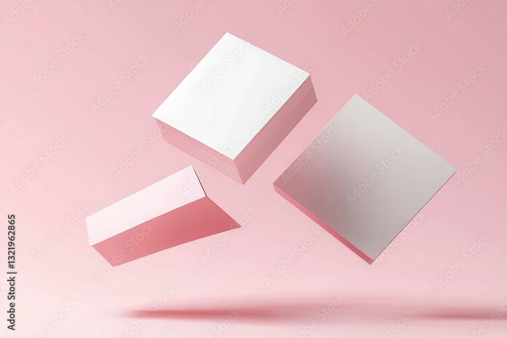 Aufkleber minimalist floating square paper sheets with soft pink background