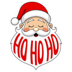 Santa Claus with cheerful expression and festive text HO HO HO in vibrant vector art style