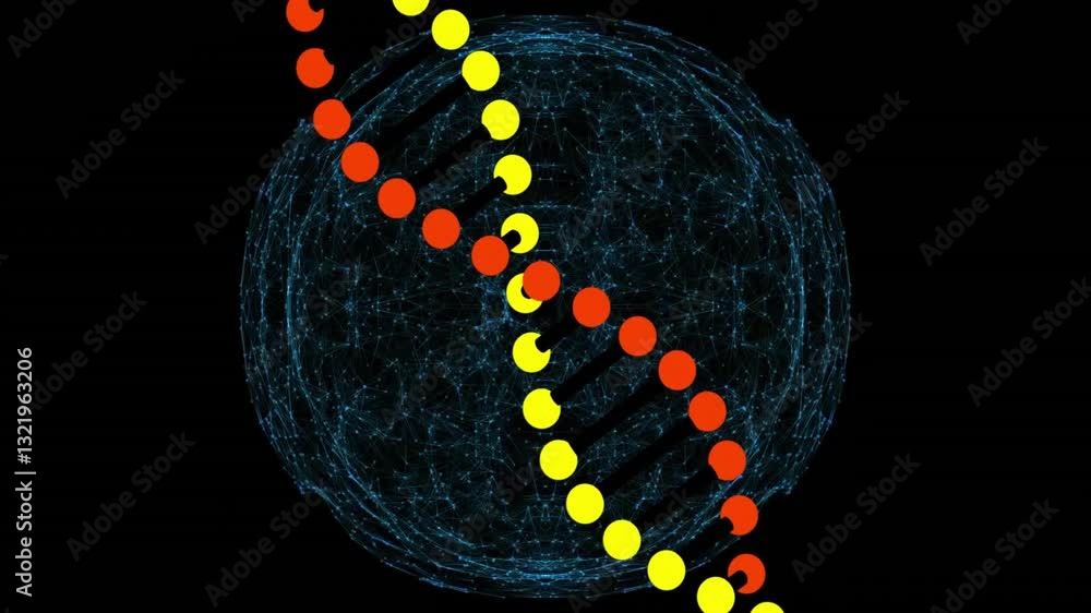 Poster dna strand animation with colorful digital network background in science concept