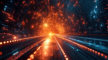Fototapeta premium Futuristic Digital Tunnel: A Journey Through Cyberspace