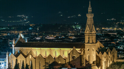 Basilica Santa Croce in Florence at night timelapse - viewed from Piazzale Michelangelo