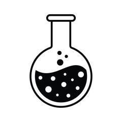 Black and white flask icon with bubbles symbolizing a chemistry concept