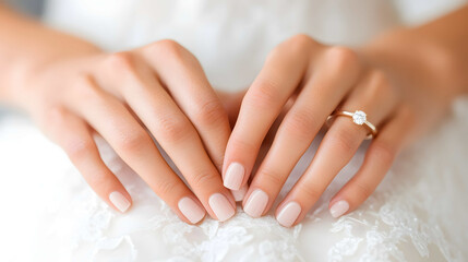 Naklejka premium Bride's Hands with Wedding Ring