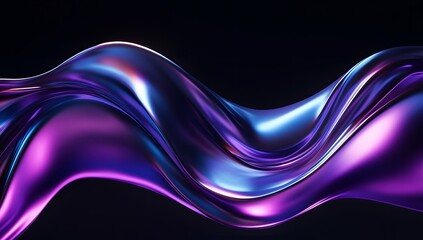 Fototapeta premium Wavy shape in shades of purple and blue on a black background, with a fluid, metallic design.