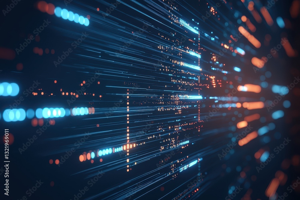 Poster abstract digital data flow with glowing particles and lines