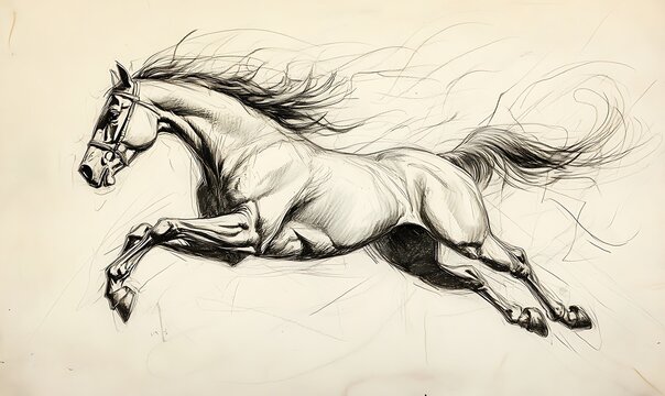 A dynamically drawn image of a galloping horse in action