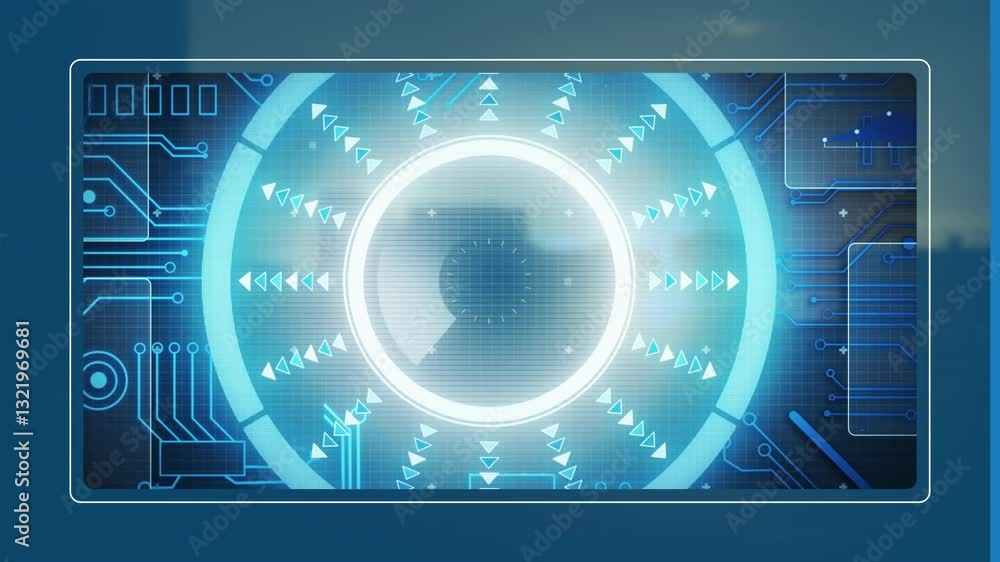 Poster circular glowing patterns and circuit designs creating futuristic digital animation