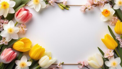 Springtime Love in Bloom Cherry Blossoms, Tulips, and Daffodils Blending Vibrant Colors against a Pure White Canvas, Elevating the Mood of this Enchanting Spring Wedding Scene.